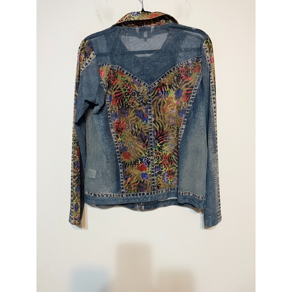 John Mark Y2K Mesh Denim Print Jacket Women Small Indie Grunge Festival Sheer - Picture 3 of 8